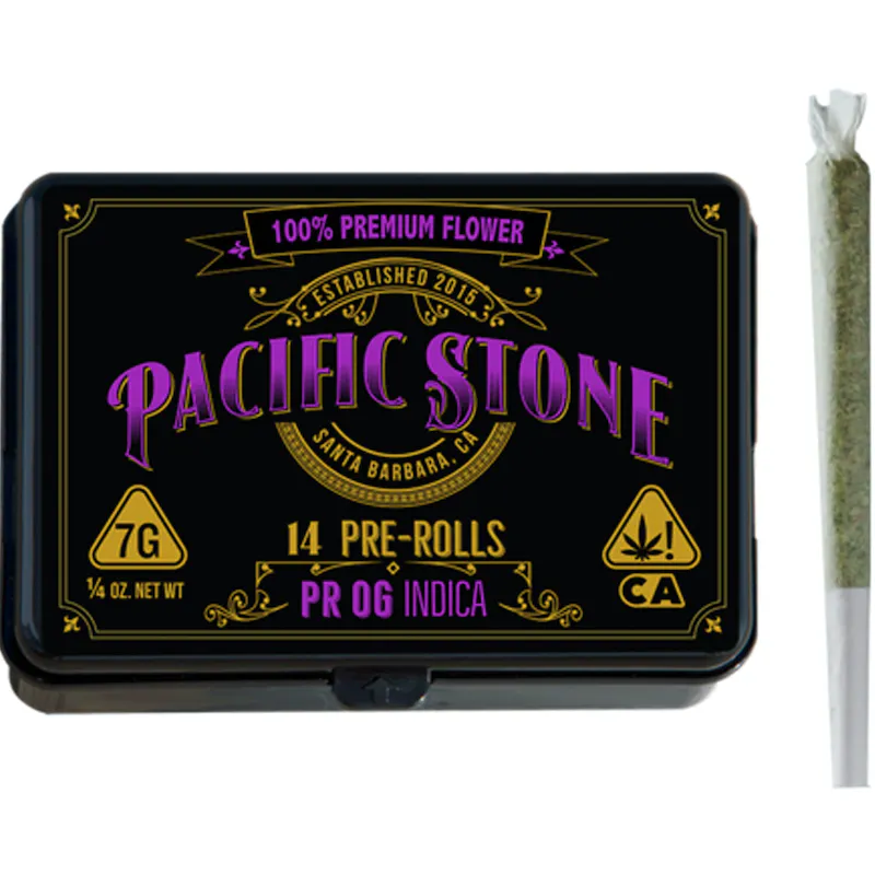 1642459408-14preroll-indicaprg-side.jpg.webp PACIFIC STONE | PR OG – 14 Indica Pre Rolls – Pack - Image 1