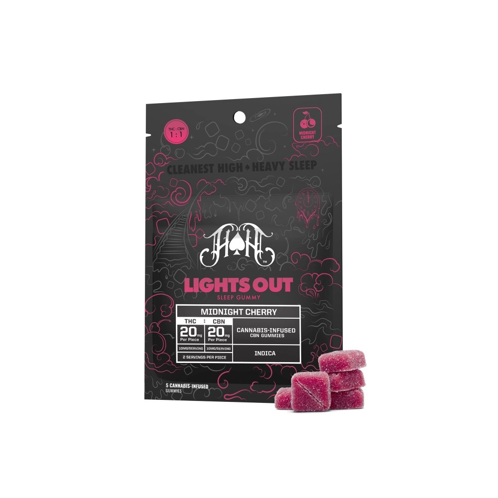 335b858f-0b8a-4911-bc7a-81e7bc0a1b64.webp Midnight Cherry Lights Out Sleep Gummies | 100mg THC - 100mg CBN - Image 1