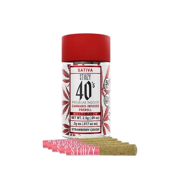 STIIIZY_Strawberry_Cough_40s-1.webp STIIIZY 40's Infused Pre-Rolls - Strawberry Cough (S) - Image 1